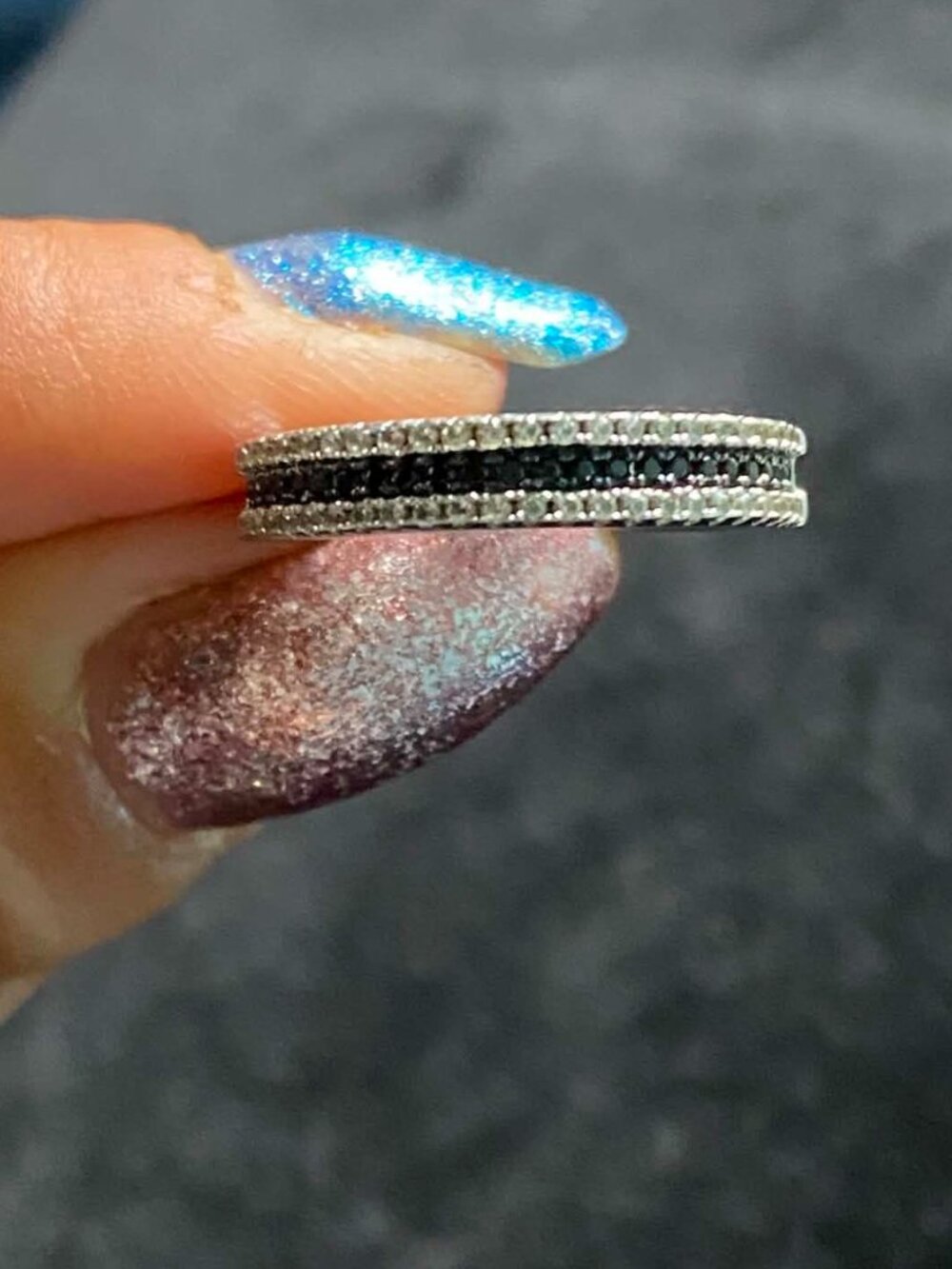 .925 Black & Clear Cubic Zirconia Anniversary Ring Band Sterling Silver Gift
